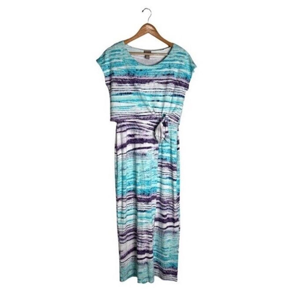 Chico’s Beach Dress Midi Size Small Coastal Summer Colorful Blue Purple